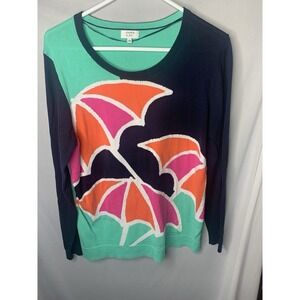 Crown & Ivy‎ Womens Sz Large  Long Sleeve Sweater Umbrella Multicolor